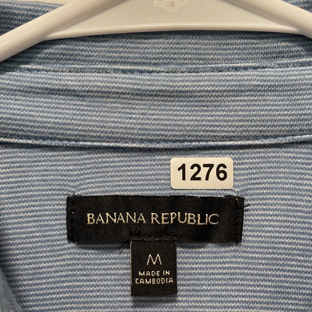 Banana Republic Mens Blue Striped Cotton Short Sleeve Polo Shirt Size M